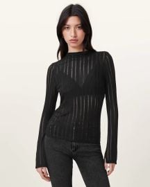 Aki Long Sleeve Funnel Neck T-Shirt Black at All Saints